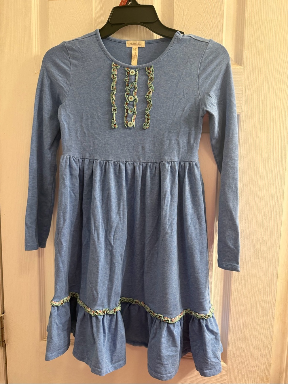 Matilda Jane Light Blue Long-Sleeve Ruffle Dress size 10 Cute, school to church